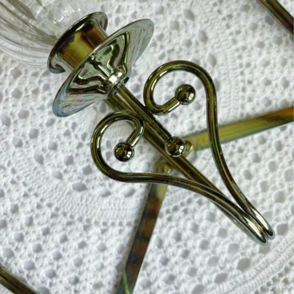 Vintage Victorian Brass Heart Crystal Wall Scones‎